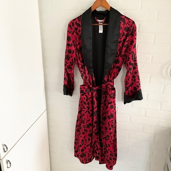 Vintage Y2K Robe Satiny Paisley Red Black Dark Romantic Fairy S Oversized - Picture 1 of 15
